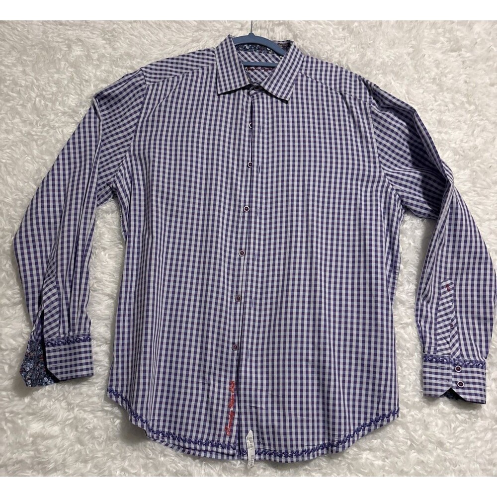 Robert Graham Purple Plaid Shirt LS Size XL Mens